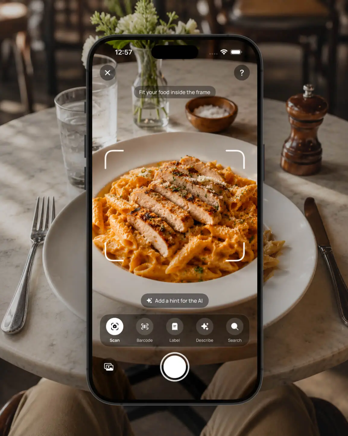 Feat calorie tracker and nutrition tracker scanning a meal with the iPhone camera