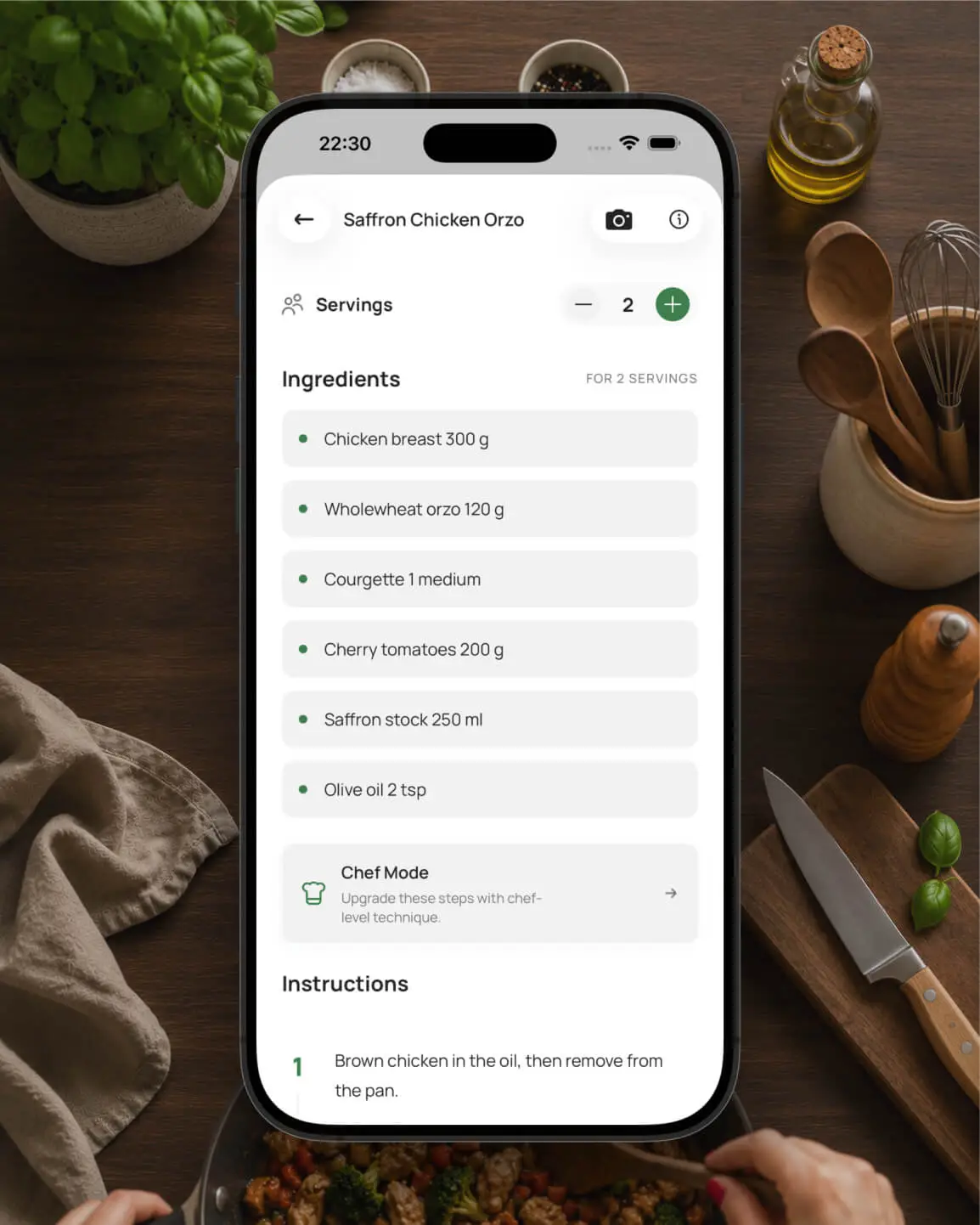Feat guided recipe with ingredients and step-by-step cooking instructions