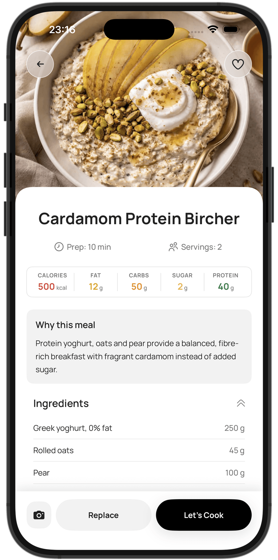 Feat meal details with nutrition and ingredients