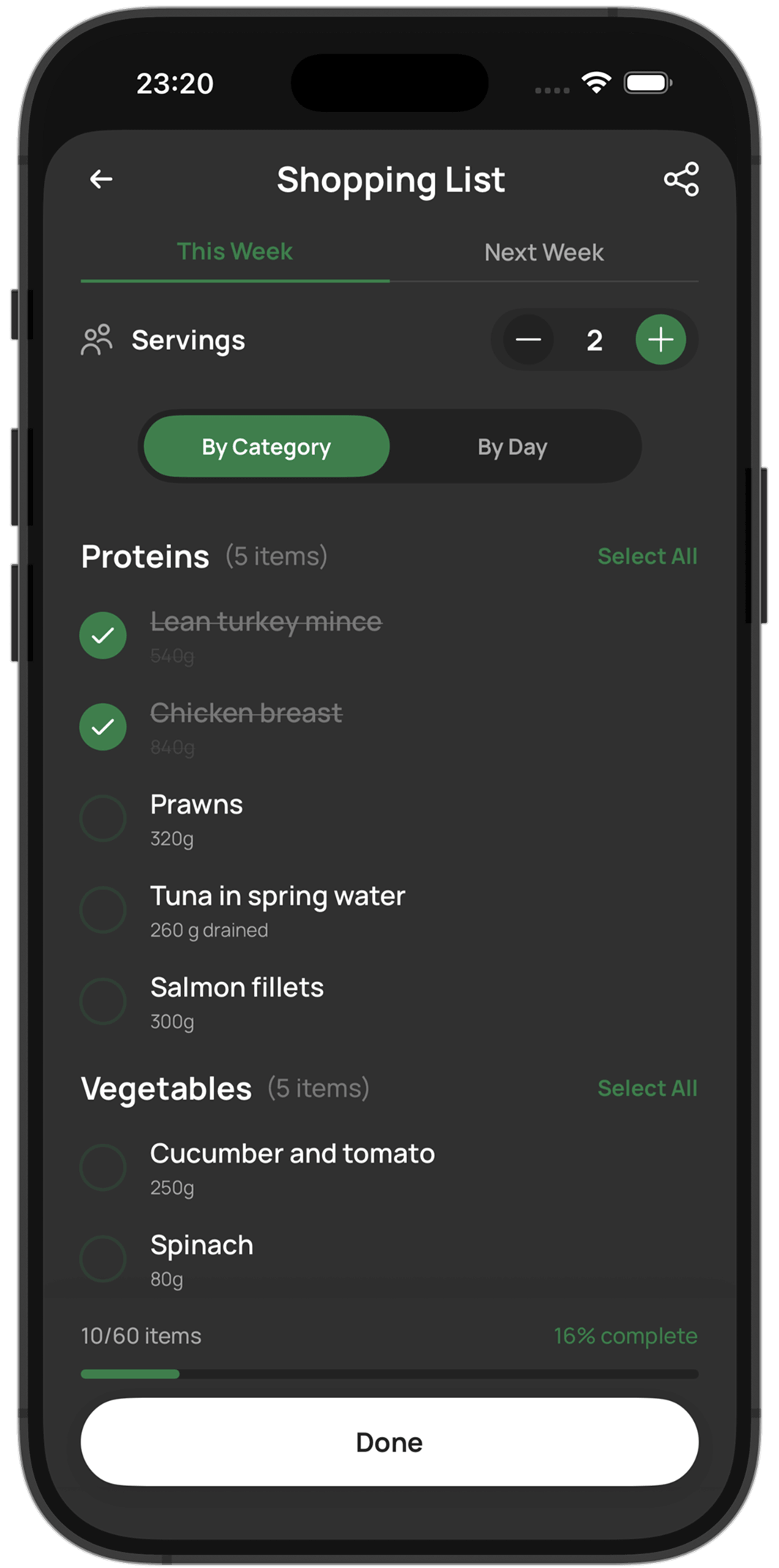Feat weekly shopping list in dark mode